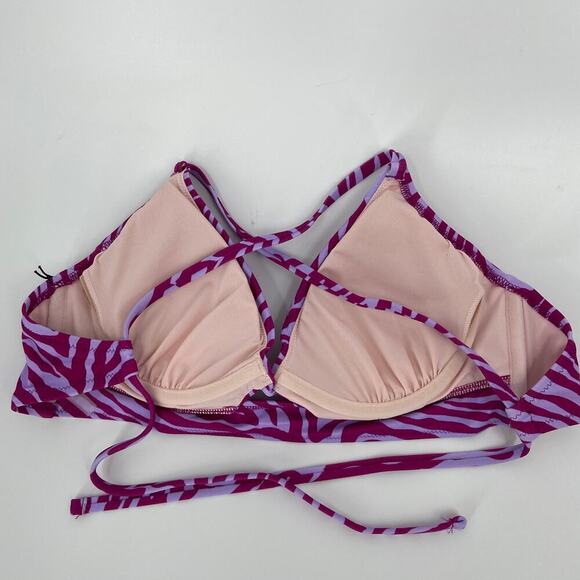 Shade & Shore Bikini Top Size 34C Fuchsia Pink Animal Print Underwire Padded - Picture 5 of 9